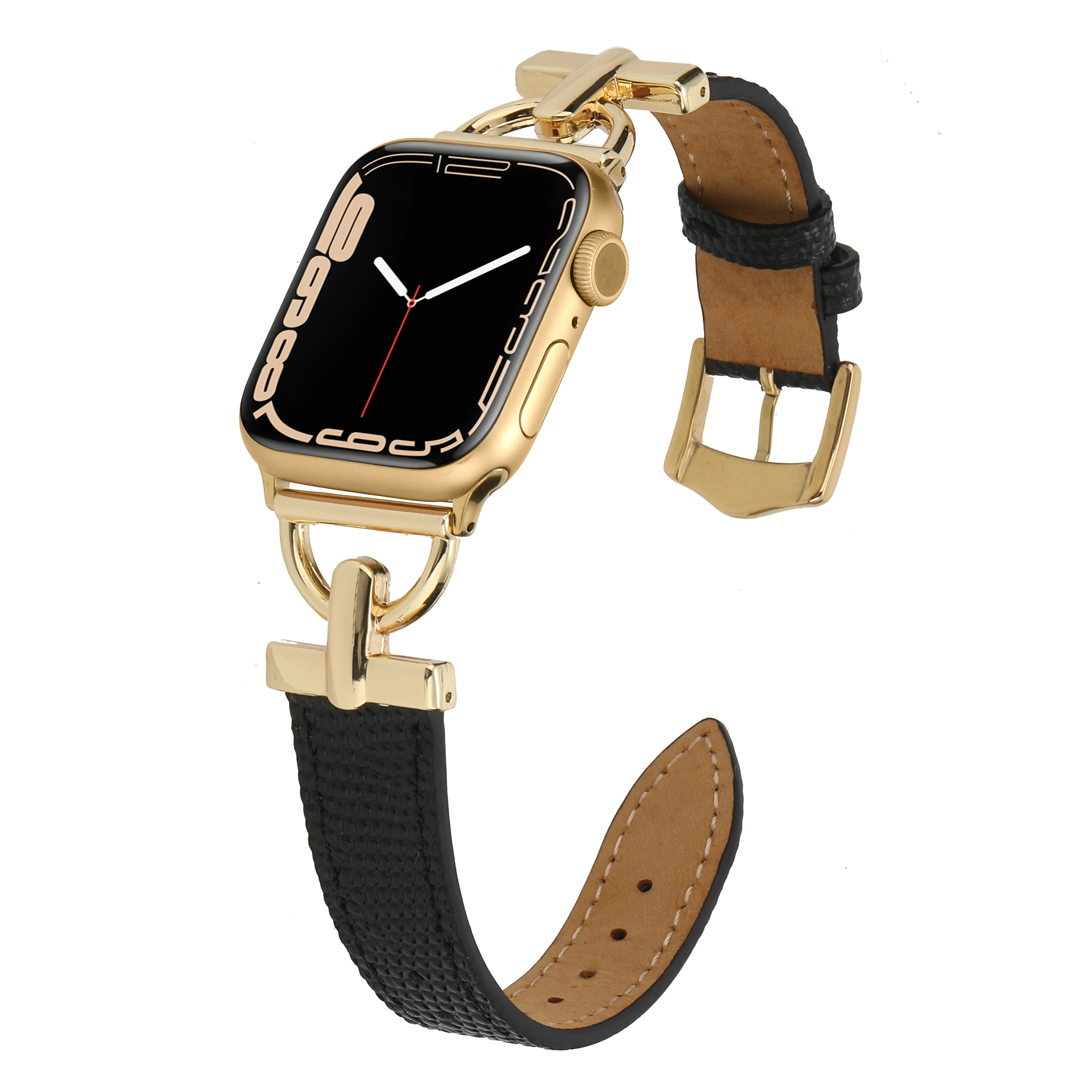 Pulseira Esportiva de Couro Lagarto de Metal, Fivela D, Pulseira Apple Watch 8, 7, 6, 5, 4, iWatch 8 Ultra, 49mm, 41mm, 45mm, 40mm, 42 milímetros, 38 milímetros