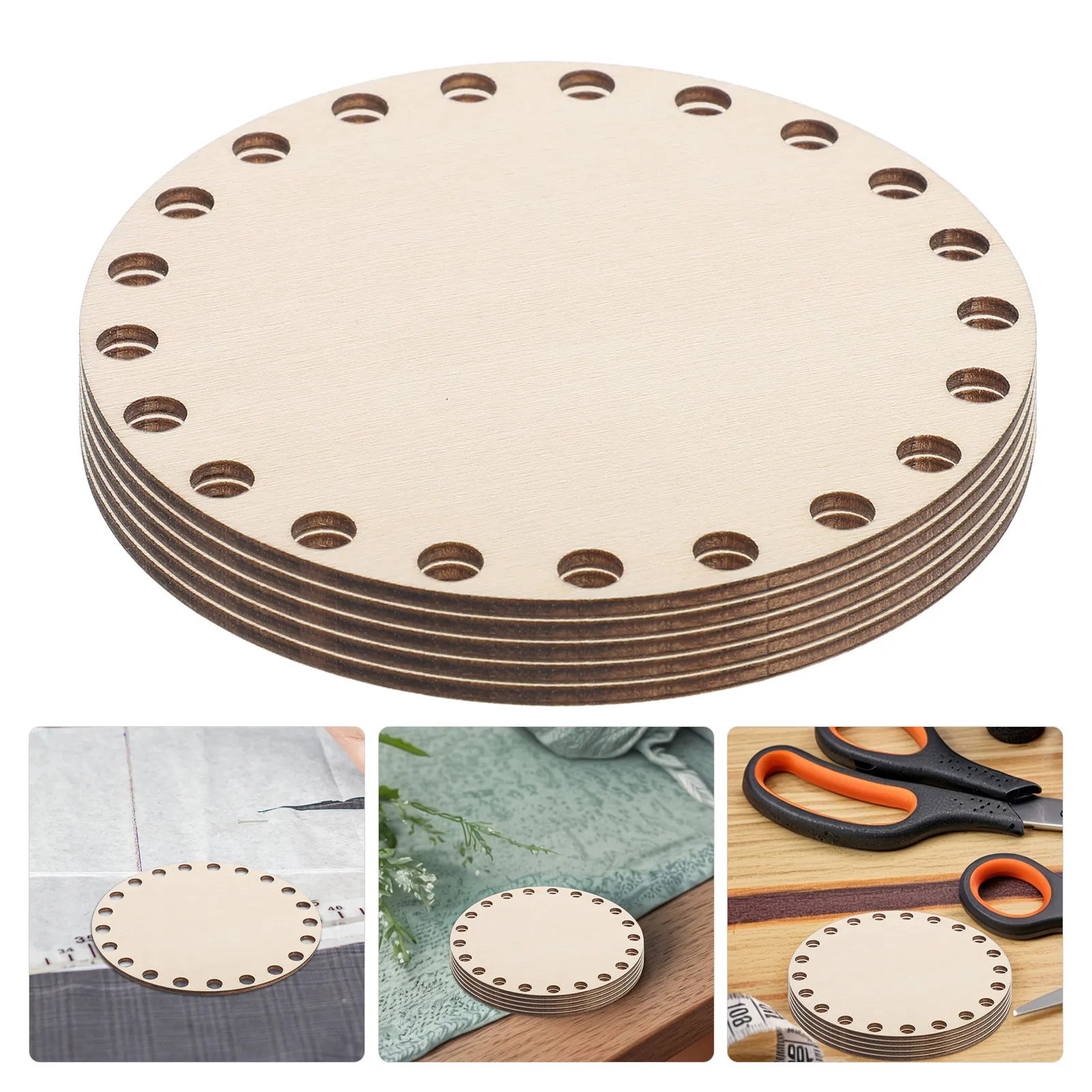 

10Pcs Unfinished Wood Craft Base Round Bag Bottom for DIY Craft Projects Hollow Crochet Basket Base Wood Basket Bottom