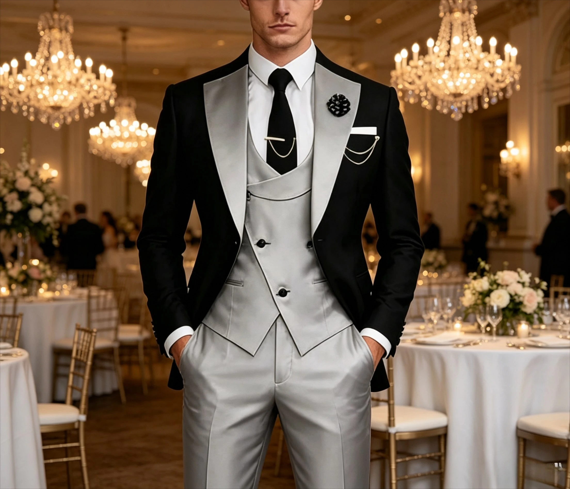 

Three Pieces Suit Set for Men, Formal Business Tuxedo, Dinner Dating Evening Prom Suit Attire Jacket Vest Pants Customized