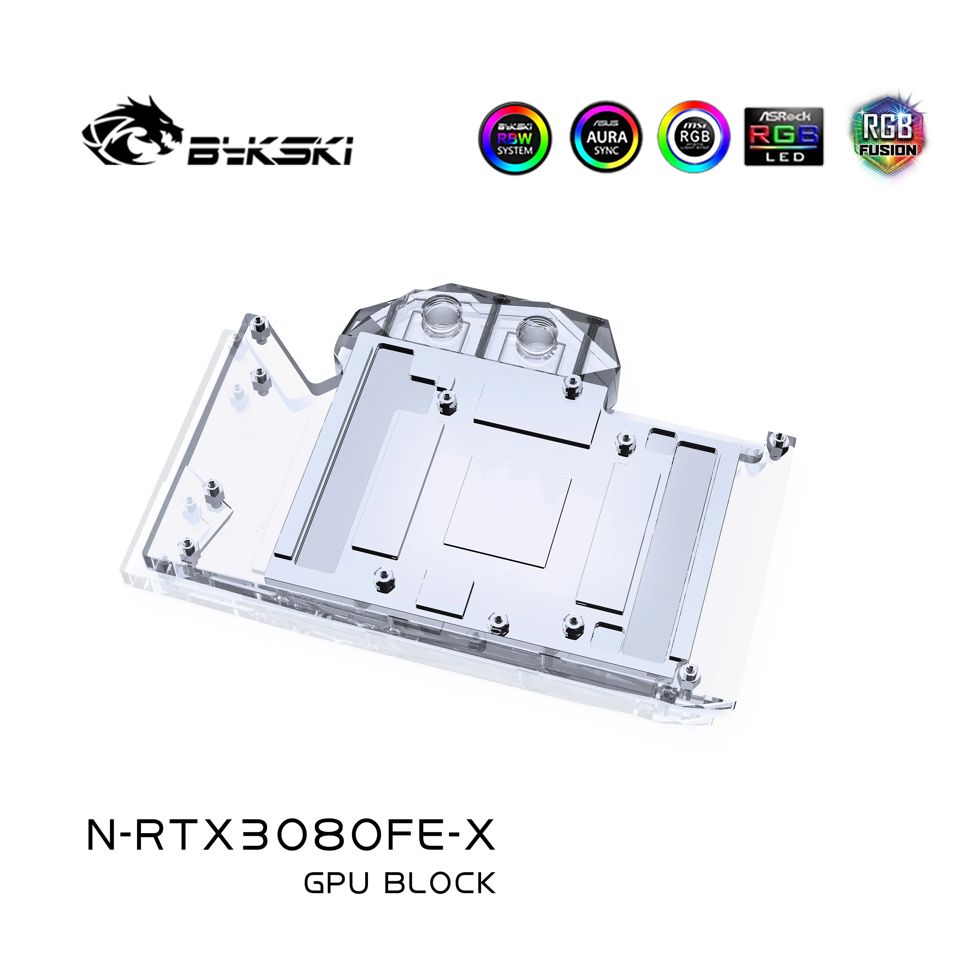 Bykski 3080 GPU waterkoelblok voor NVIDIA RTX 3080 Founders Edition, grafische kaart vloeistofkoelsysteem, N-RTX 3080FE-X