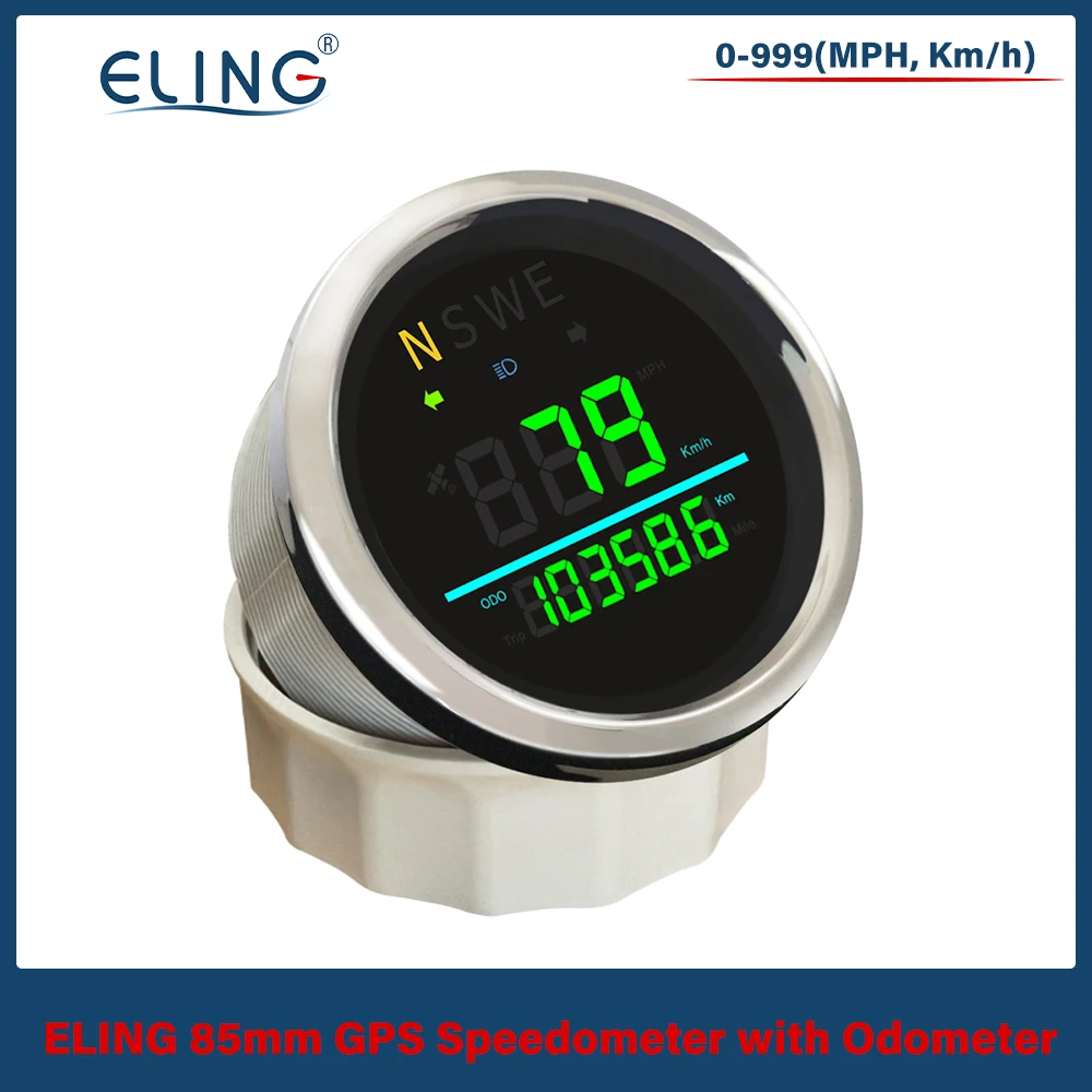 ELING New 12V 24V Universal 85mm Digital GPS Speedometer 0-999 (MPH, km/h) with Backlight GPS Antenna for Car Truck Motorcycle