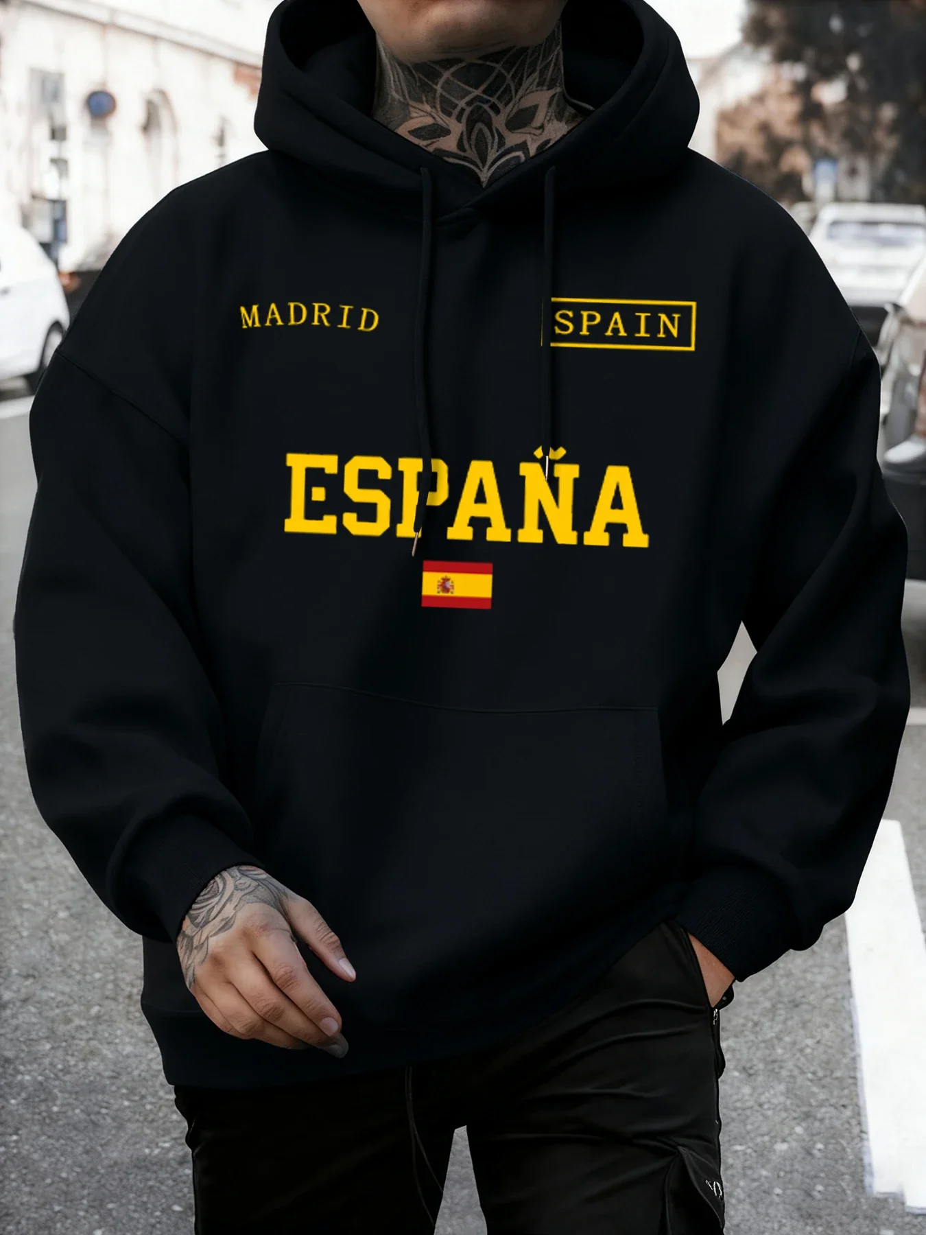 Sudadera de moda para hombre con estampado de Madrid, España, suéter holgado y cálido de forro polar, unisex, de manga larga, para otoño.