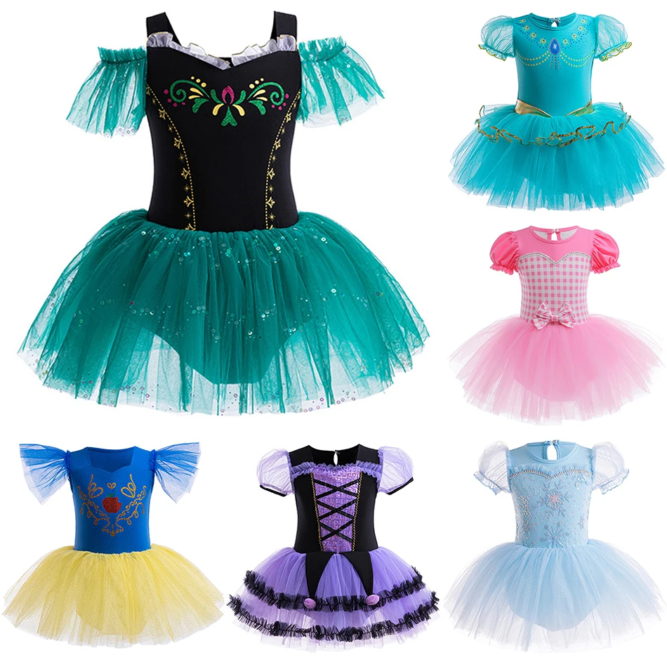 Kids Anna Cinderella Aurora Cosplay Disney Princess Dress Girls Ballet Performance Dance Costume Children Festival Party Clothes