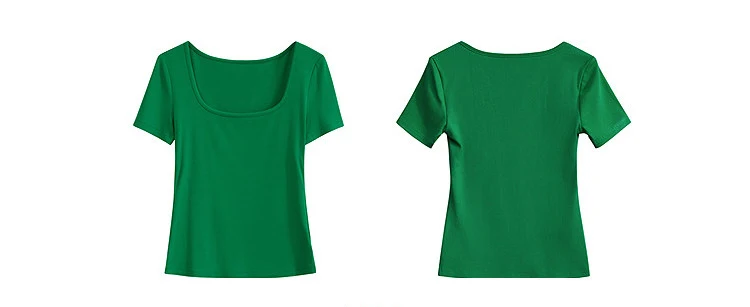 Amii Damen-T-Shirt mit eckigem Ausschnitt, Sommer 2026, Vintage-Stretch, Kurzarm, mehrfarbig, lässig, schmal geschnitten, Oberteil für Damen 12642061 – Detail 29
