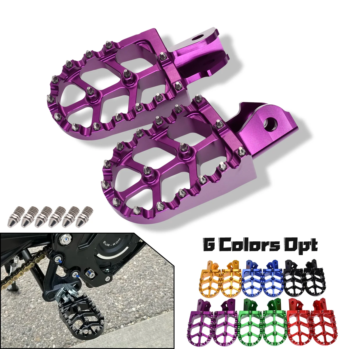 

Electric Motorcycle CNC Aluminum Foot Pegs Rests Pedals Footpegs Bracket For Sur Ron Surron Sur-Ron Light Bee X & Light Bee S