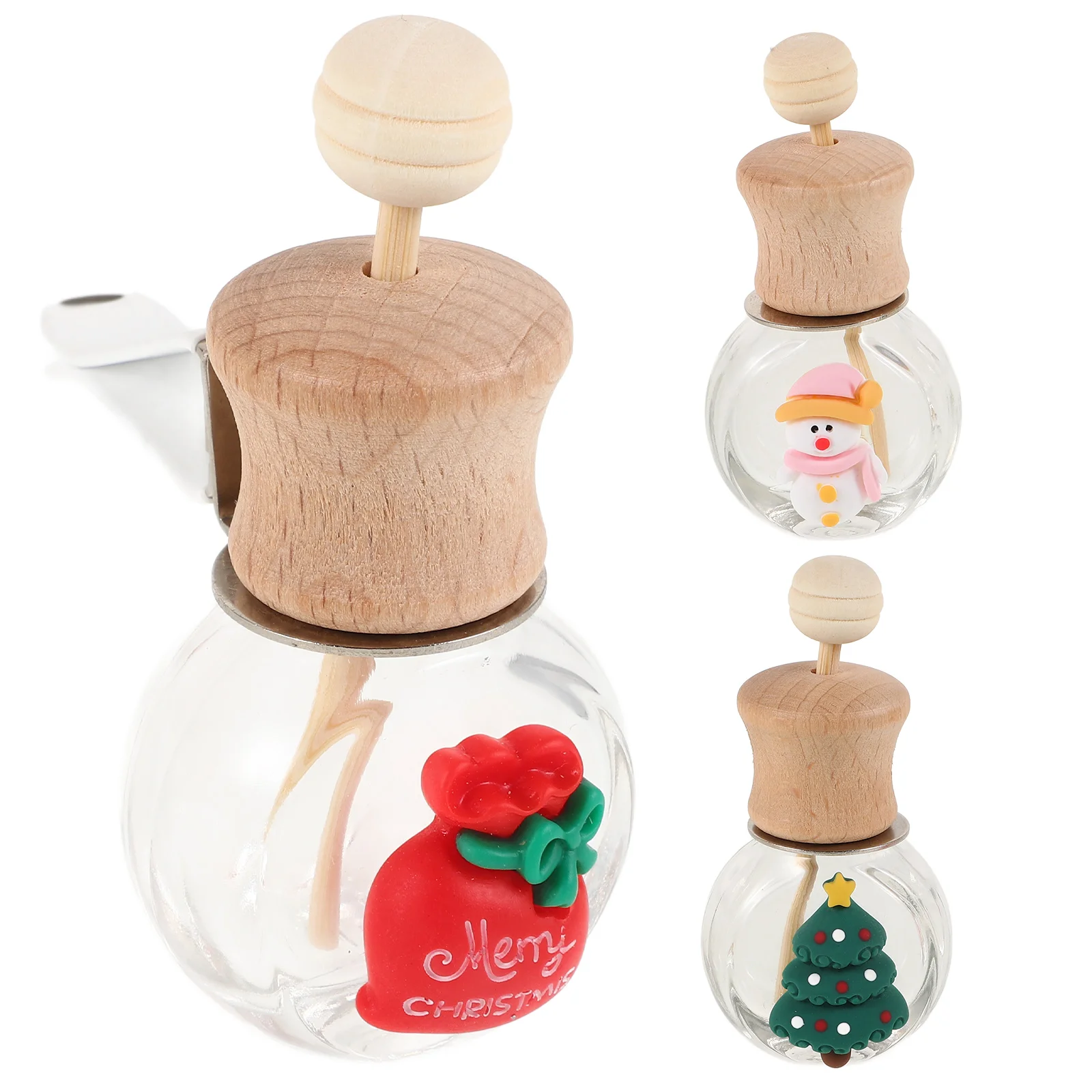 

3 Pcs Christmas Car Perfume Bottle Glass Aromatherapy For Essential Oils Air Vent Diffuser Wood Clip Gifts Fragrance nament Car