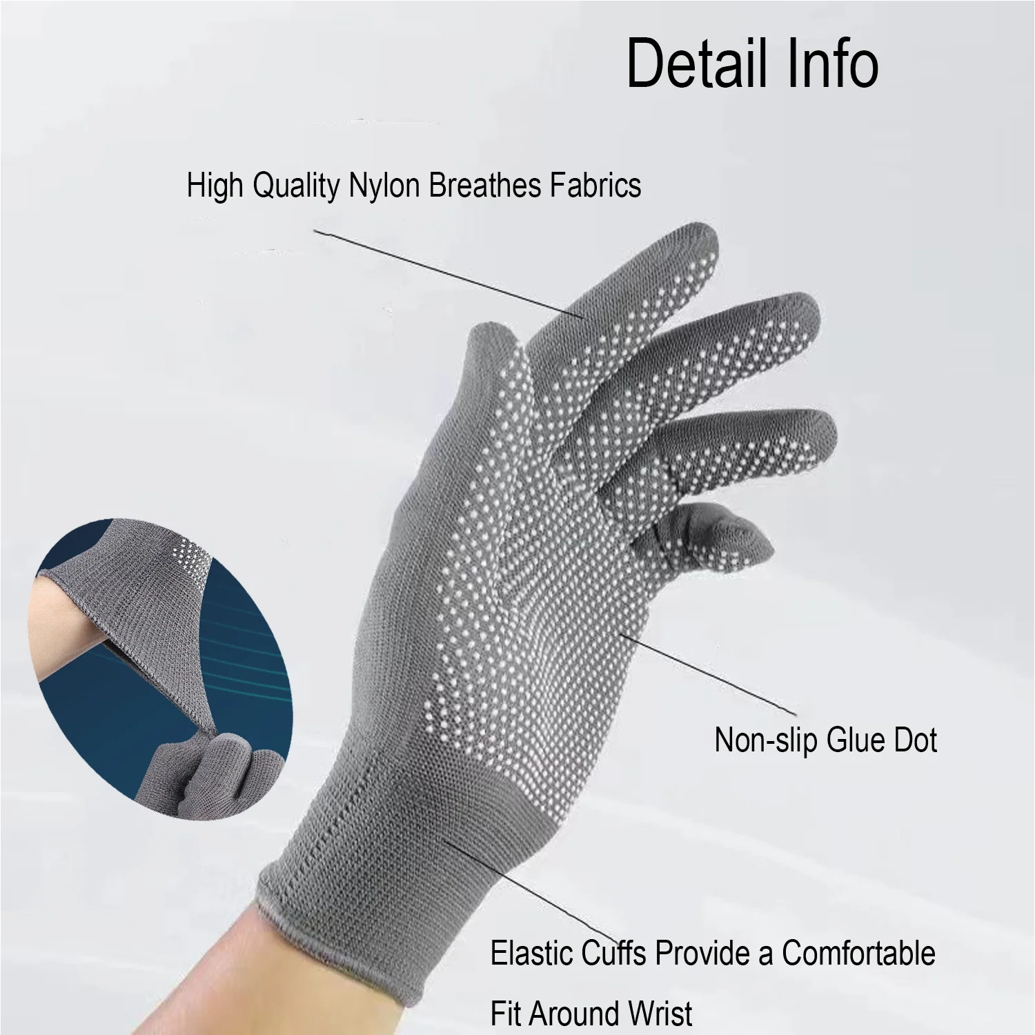 50pairs Dexterity Durable Anti-slip Work Gloves Dot Grip Touch-Screen Nylon Outdoor Cycling Work Fitness Breathable Men Women