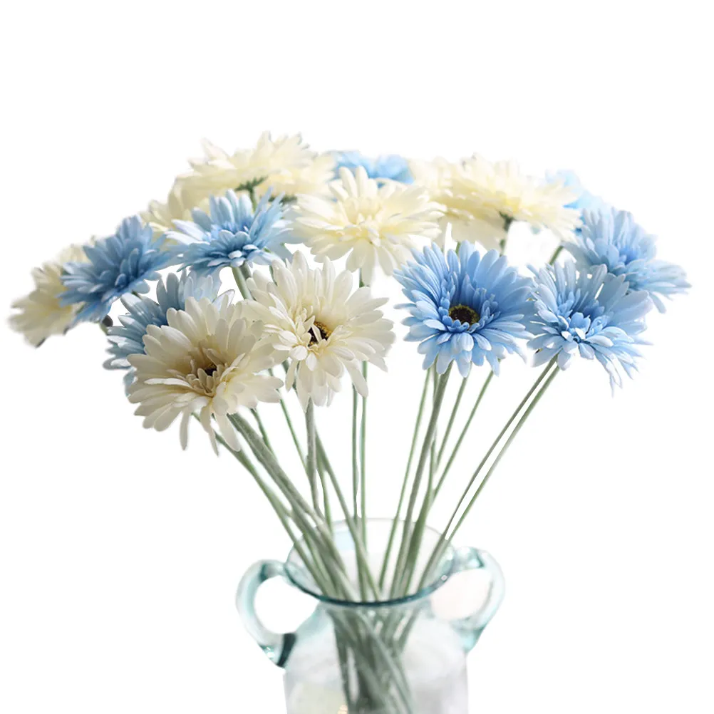 10Pcs Artificial Gerbera Flowers African Daisy Simulation Bouquet Uv Resistant No Maintenance Realistic Touch Wedding Home