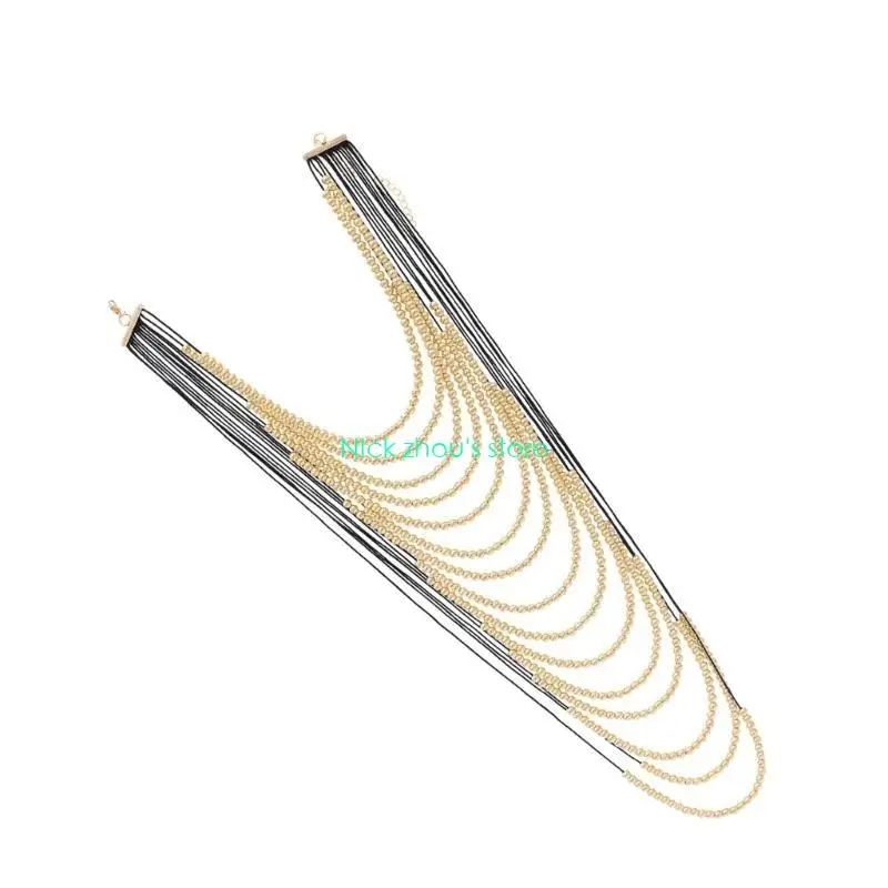 E15E Long Statement Necklace Waterfall Multi Strand Neckchain Fashionable Clavicle Chain Accessory for Dress Prom Party