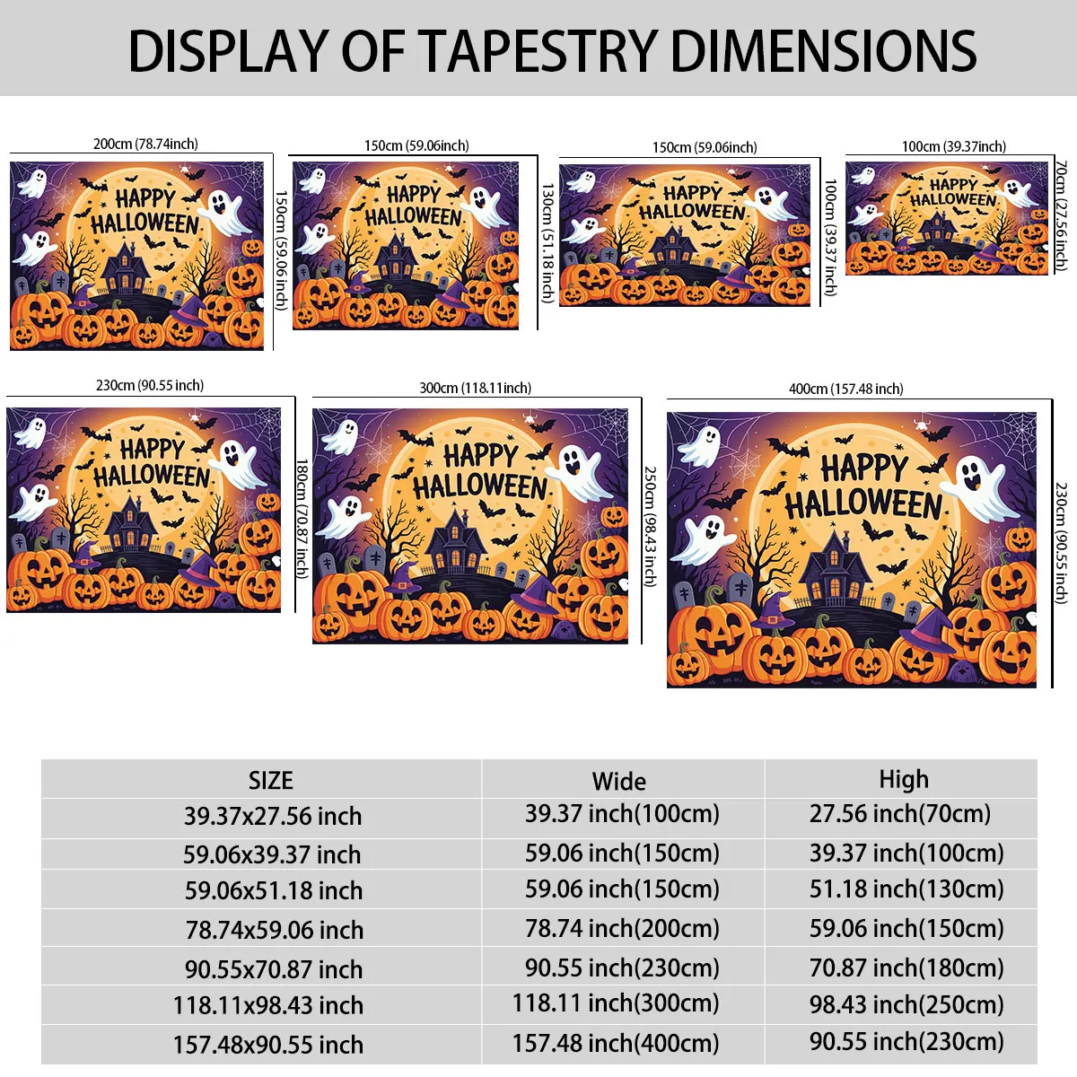 1pc Ghost Pumpkin Haunted House Halloween Tapestry Background Wall Decoration Space Hanging Ornament Gift Backdrop