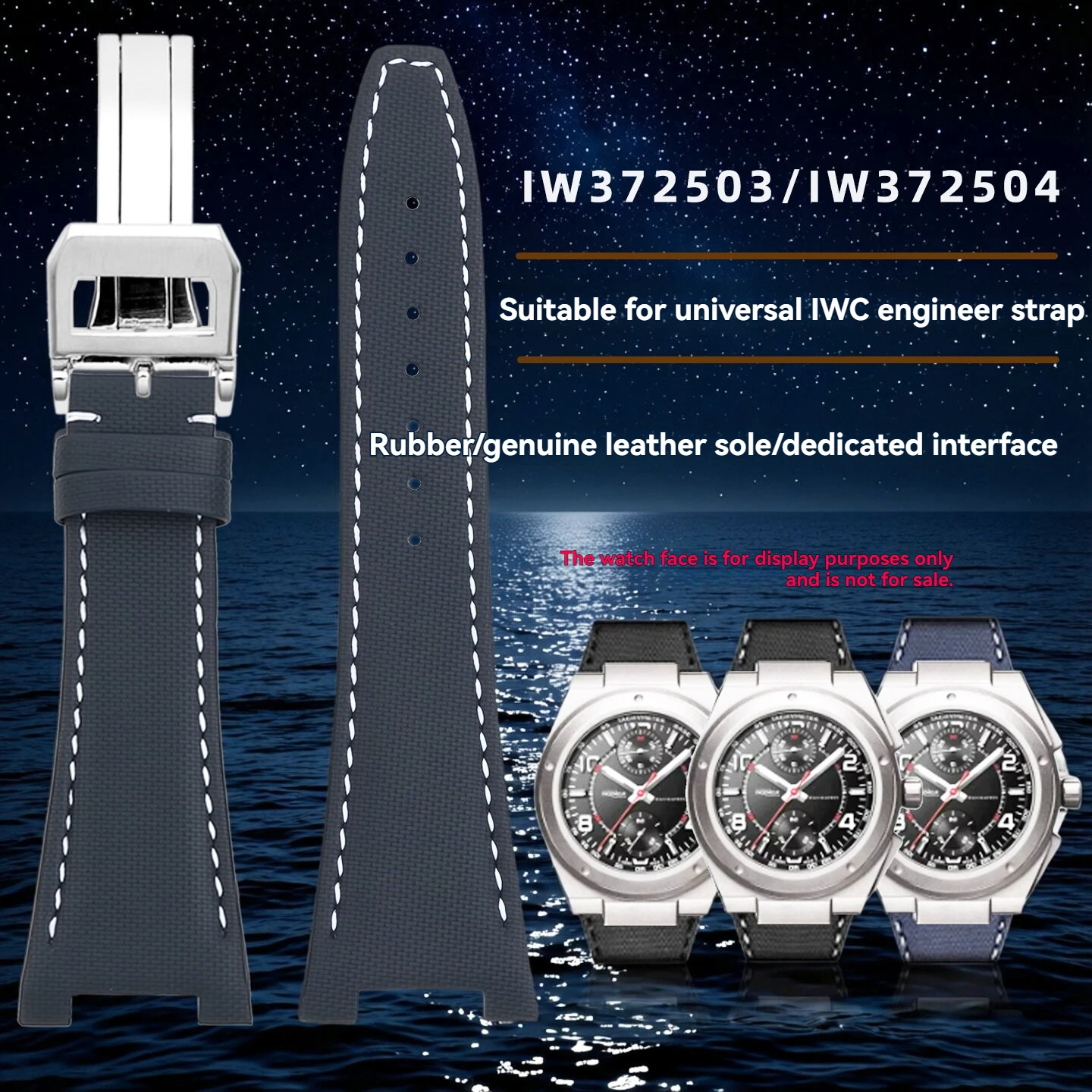 For IWC Watch Engineer Series IW372503 IW372504 Rubber Watch Strap with Special Notch Strap Accessories 28MM Male