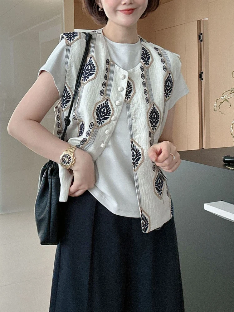 

Жилет с вышивкой n Sle, верхняя одежда, женский модный повседневный свободный многослойный топ с подплечниками, летний топ для поездок на работу