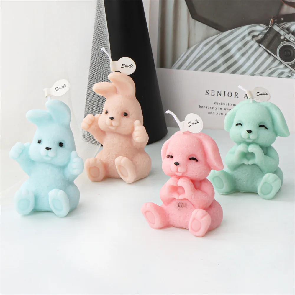 Bunny Kaars Siliconen Mal Konijn Ornament Mal Kaarsvorm Aroma Gips Mal Diy Kaars Gereedschap Home Decor