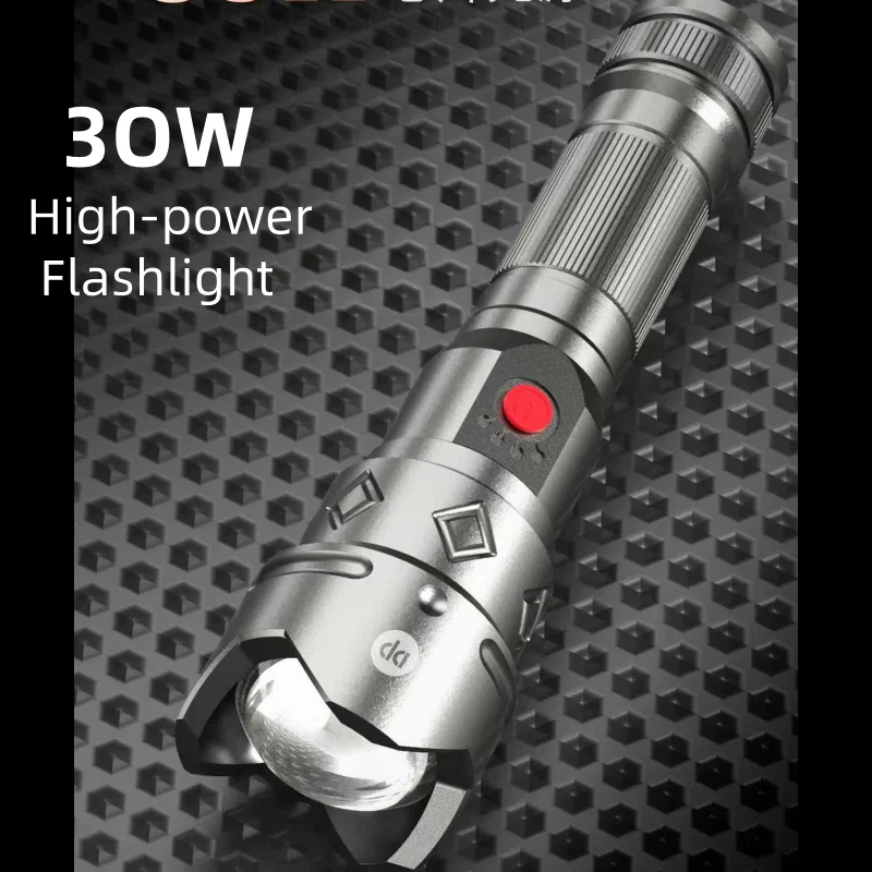 Ultra powerful Flashlight 30W Torch light USB Rechargeable lamp Work light ZOOM Laser light Waterproof Tactical Flashlight