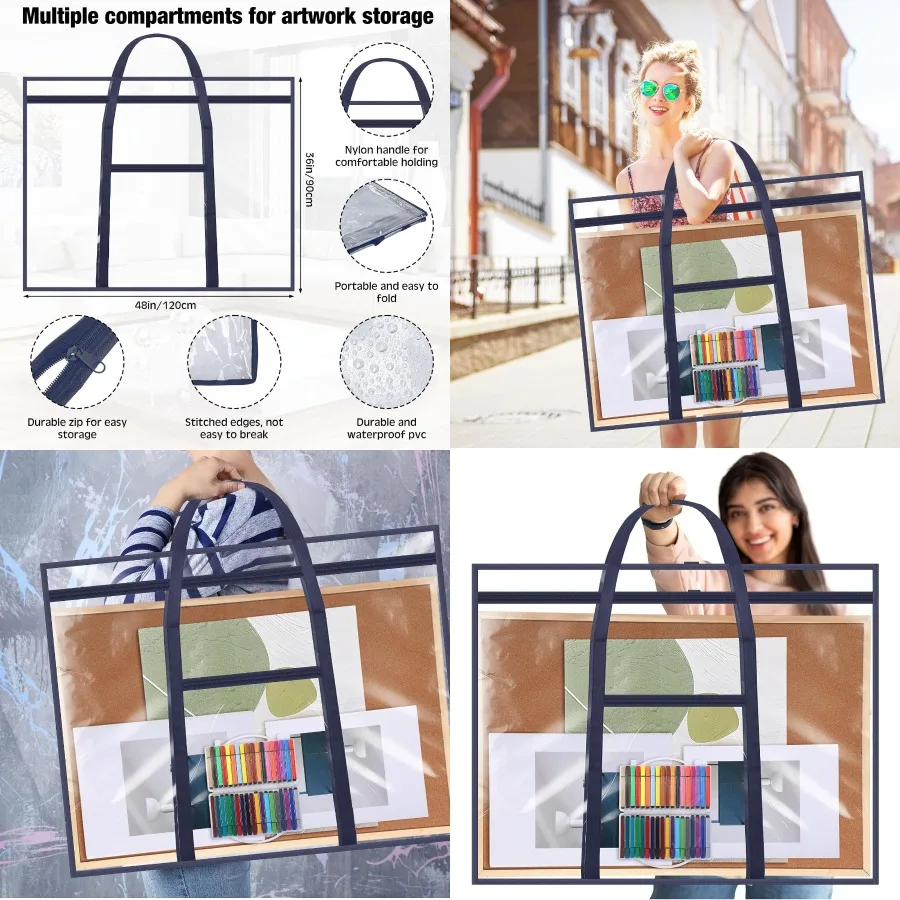 Custodia grande per portafoglio artistico Borsa portaoggetti per poster 48 x 36 con materiale in PVC e manici con cerniera per insegnanti e artisti Include il toro
