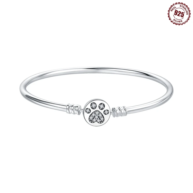 

2025 925 Sterling Silver Bracelet Original 17-20CM Pet Cat's paw Heart Paw Zircon Bracelets Fit DIY Charms Jewelry Gifts