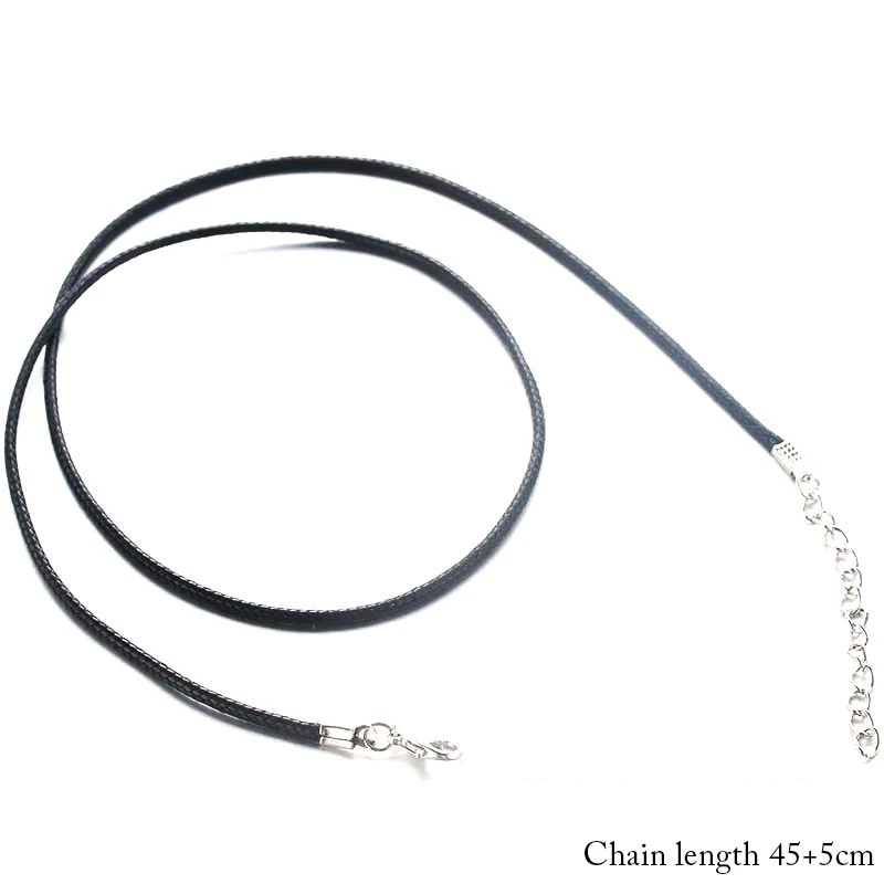 Black Leather Chain Necklace Handmade Adjustable Braid Rope Necklace Pendant Charms Findings Lobster Clasp String Cord Necklaces