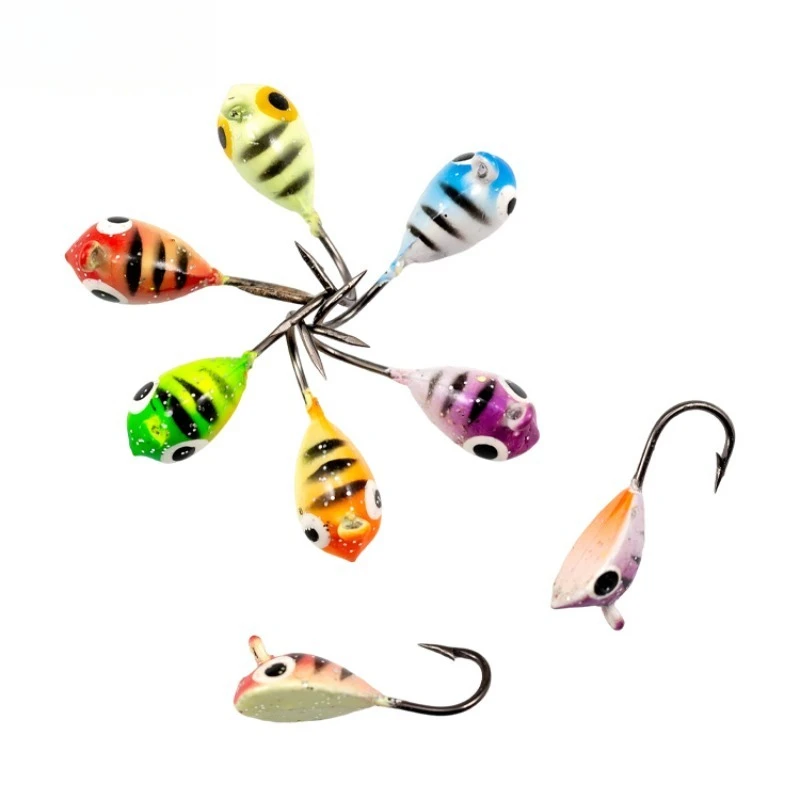 Winter ice fishing hooks for bass, barracuda, and bluefin fish made of lead