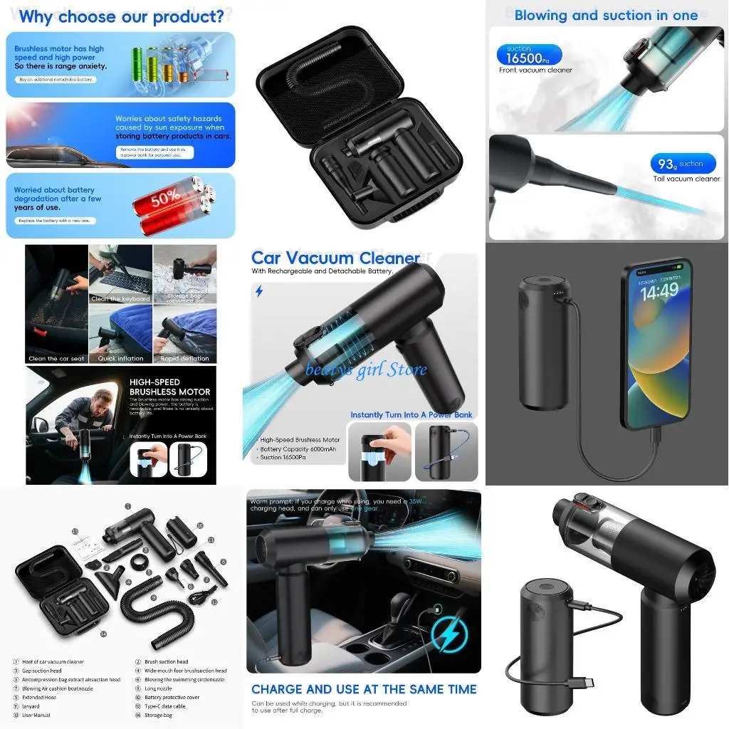 

C7AB Многоцелевой воздуходувка и пылесос со съемным аккумулятором 6000 мАч для чистки клавиатур и диванов
