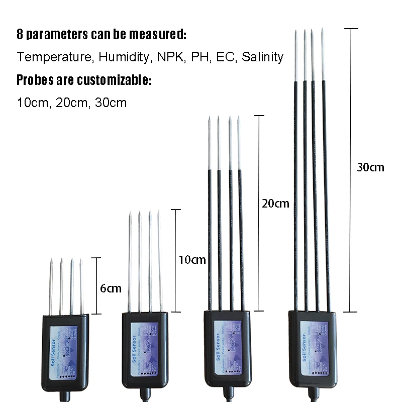 Hochpräziser RS485 20cm Tiefenmesser Handgehaltener Bodenfeuchte-, Temperatur-, EC-, Salinität-, NPK-, PH-Sensor 8-in-1 Datenlogger für Landwirtschaftsbetriebe