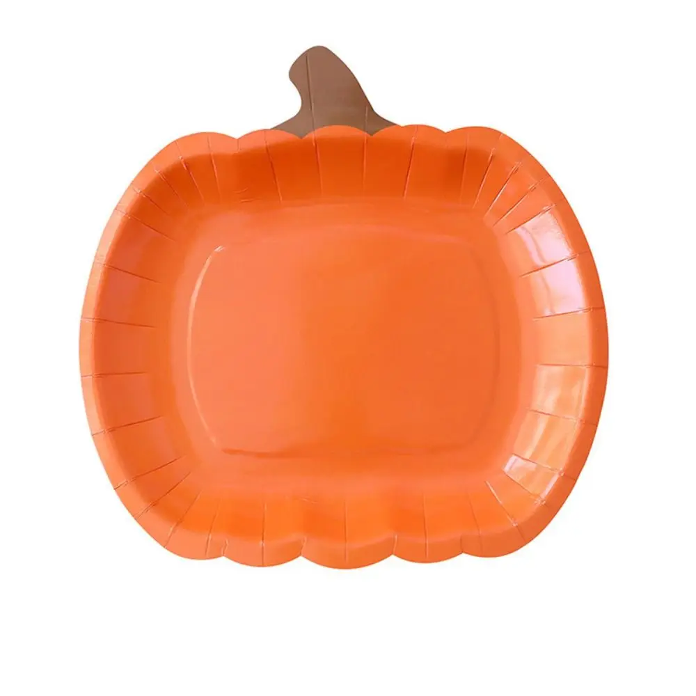 

20pcs 7/9 Inch Halloween Disposable Pumpkin Plate Paper Smiling Face Pattern Party Serving Dish Eco-friendly Orange/Black