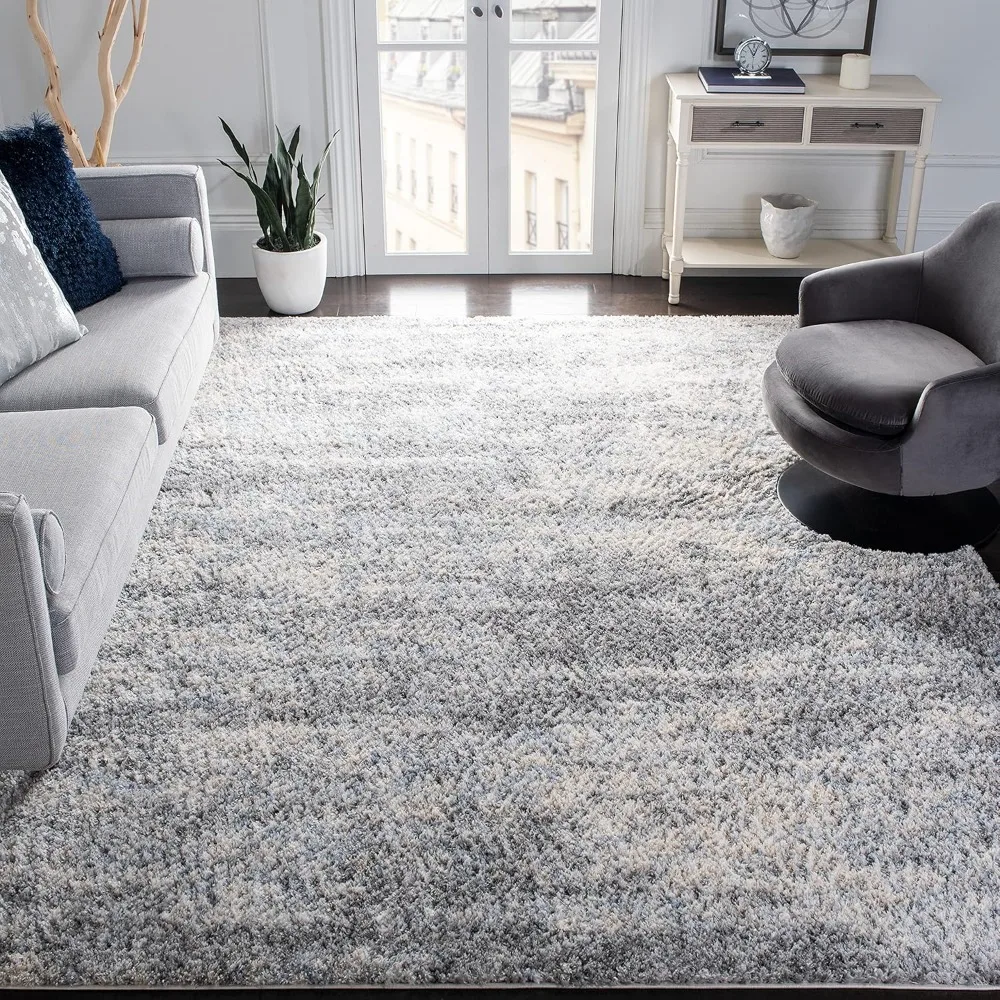 

Area Rug 8x10 - Berber Shag Collection - Large - Grey Blue & Cream, Modern Abstract, Non-shedding & Easy Cleaning,Area Rug