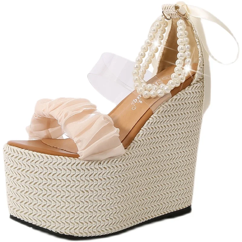 صنادل عالية الكعب مثيرة جديدة لعام 2025 بأشرطة للكاحل متقاطعة وكعب سميك أحذية نسائية للحفلات/التاريخ الليلي