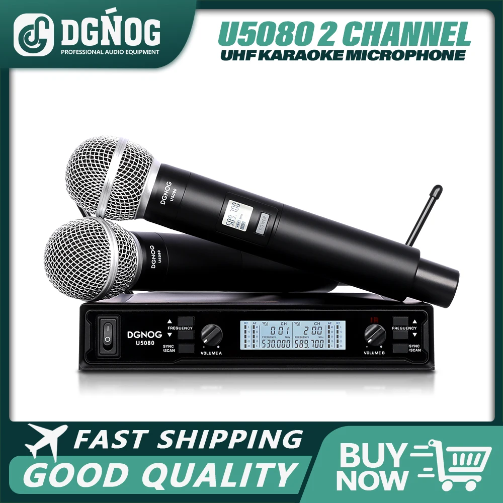 

Karaoke Dual Wireless Microphone System Professional UHF 2 Channels Handheld Microphone 80M For Singing Home Loudspeaker Speech