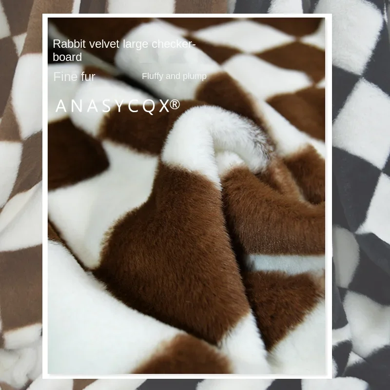 Faux Fur Fabric Checkerboard Fabric Autumn Winter Fluffy Clothing Designer Cloth for Diy Apparel Sewing Meters Material