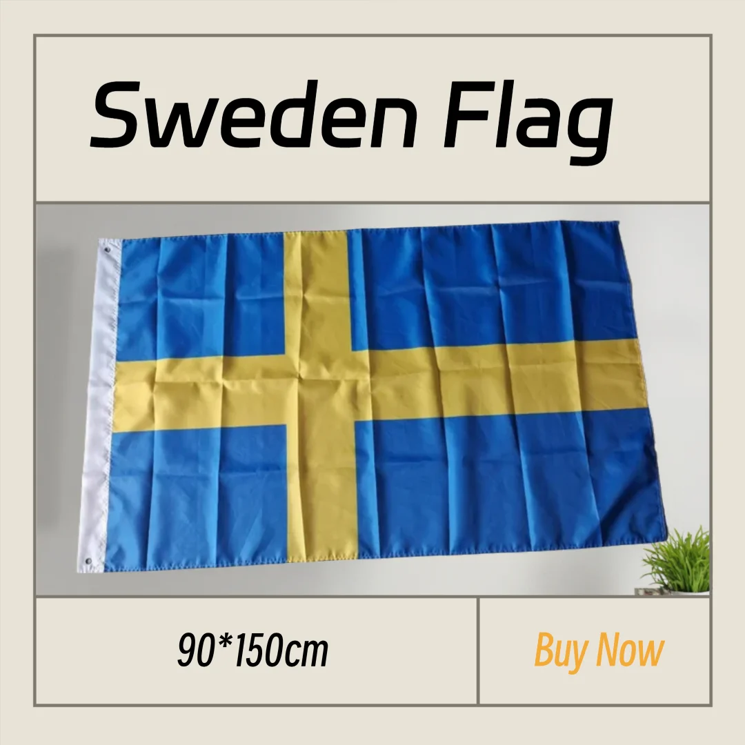 Sweden Flag 90x150cm 3x5ft Polyester Swedish National Flag Banner with  Grommets Waterproof Outdoor Decor