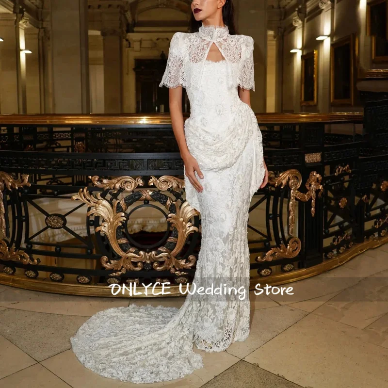 Mermaid Customized Wedding Dress Lace Bride Dresses High Neck Bridal Gowns Vintage Luxury Vestidos De Novia