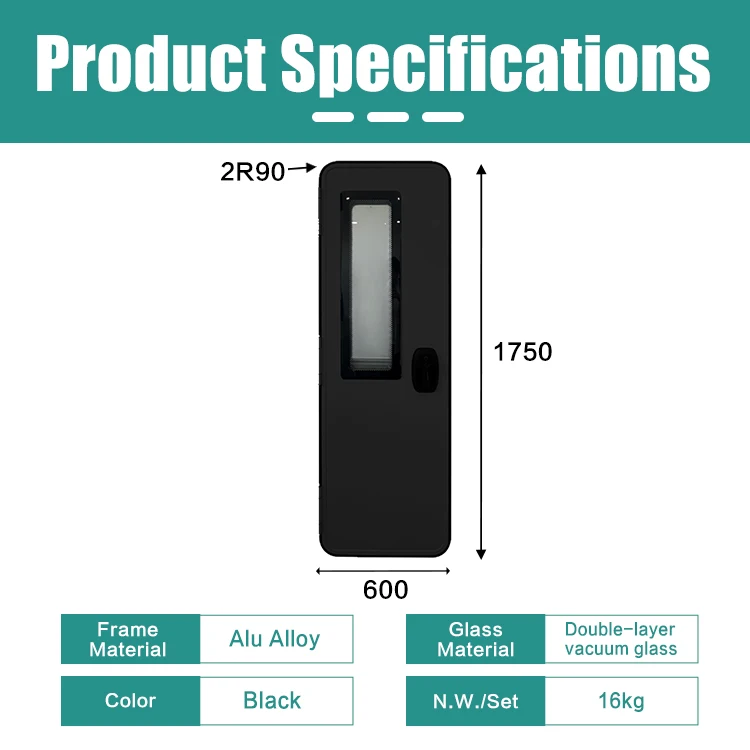 European Style Black Alu Alloy RV Entry Door with Diamond Mesh Screen Double Glazed Glass for Camper Caravan Motorhome