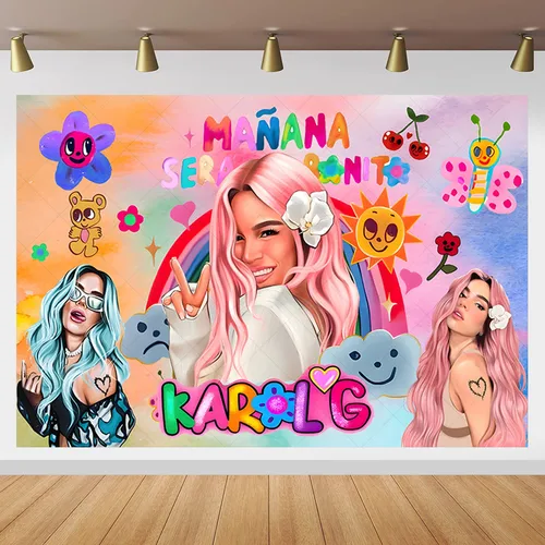 Imagen 2 del producto Fondo de fotografía rosa Bichota Karol G Manana, Fondo de cumpleaños para niña, Baby Shower, accesorios de decoración de fotografía de vinilo