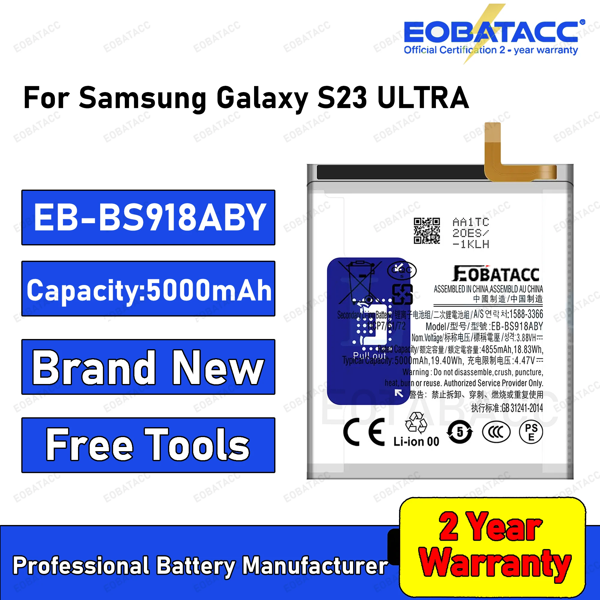 

2025 YEARS EOTABACC High Quality 100% Original EB-BS918ABY Battery For Samsung S23U/S23 ULTRA Phone Battery+Tools