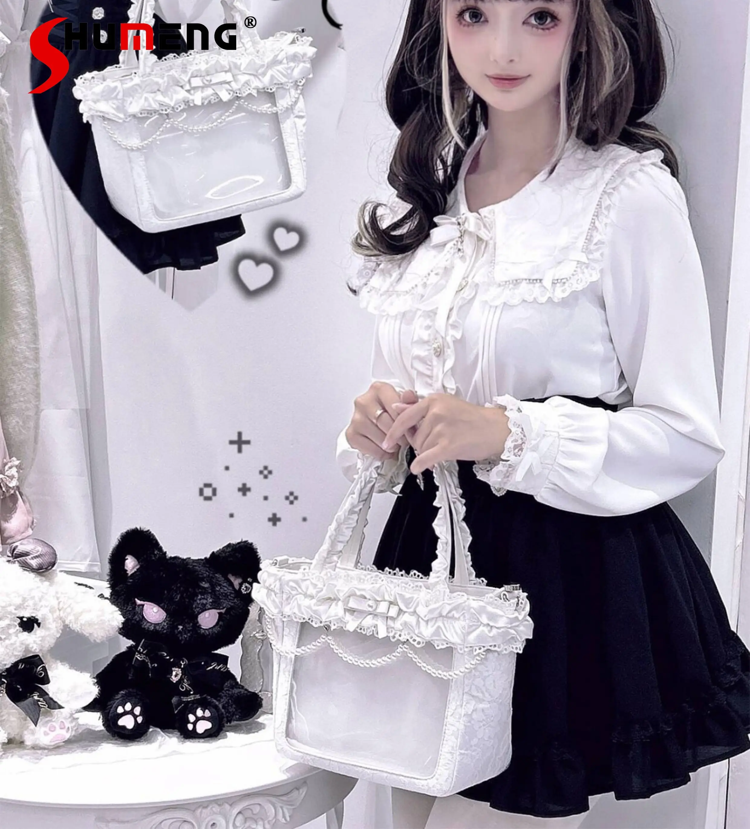 

Original Japanese Mine Mass-Produced White Handbag Cute Girl's Sweet Bow Satin Lolita Shoulder Bag Princess Girl's Crossbody Bag