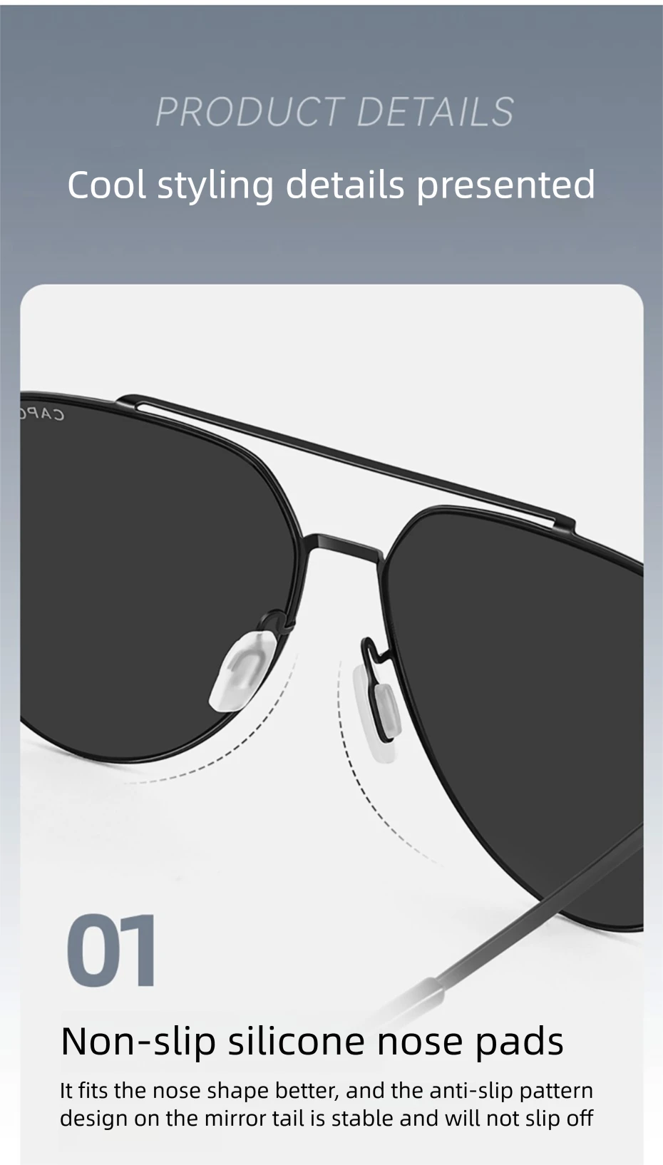 CAPONI Pilot Polarisierte Männer Schwarz Sonnenbrille Doppel Brücke Outdoor Fahren Sonnenbrille UV400 Original Design Schwarz Shades CP35713 – Detail 10
