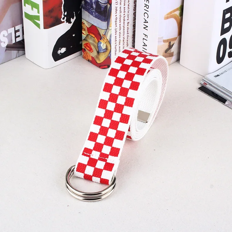 Waistband 108cm Black White Plaid Belt Canvas Checkerboard Belts Cummerbunds Canvas Waist Belts Casual