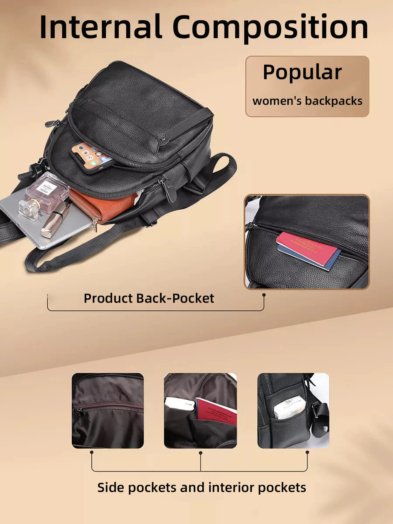 NASVA Echtes Leder Mode Damen Rucksack Neue Kopf Schicht Rindsleder Kleine Schulter Tasche Student Schul Täglichen – Detail 9