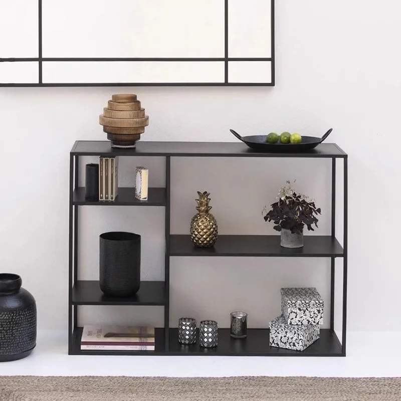 

！@Nordic Modern Simple Metal Storage Rack Iron Bookshelf Console Tables for Home Furniture Decorative Small Sofa Side Porch
