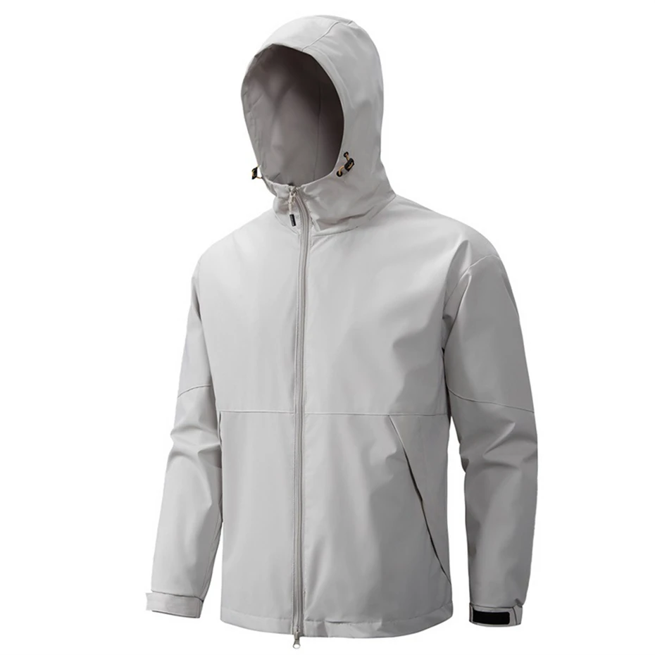 Black Waterproof Windbreaker Jacket Men Hooded Jacket Spring Autumn Fashion Casual Solid Color Camp Jacket Coat Male