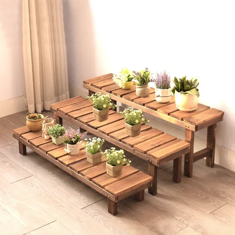 Universal Floor Plant Shelf Bamboo Flowers Luxury Adjustable Plant Shelf Tiered Outdoor Estante Para Plantas Balcony Furniture