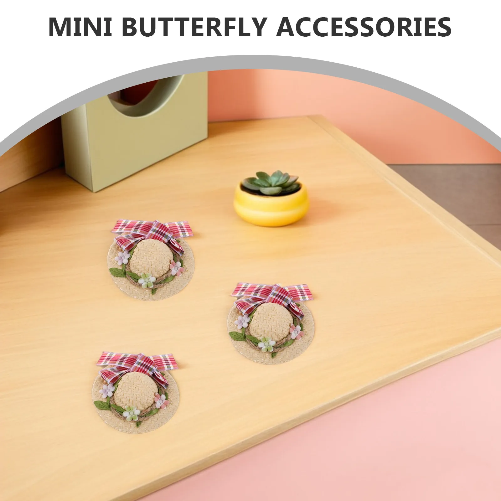 10 Pezzi Mini Cappelli Intrecciati, Piccoli Sombrero con Fiore in Pizzo e Fiocco, Decorazioni per Casa delle Bambole, Cappelli in Miniatura per Feste, Ornamenti Fai-da-Te