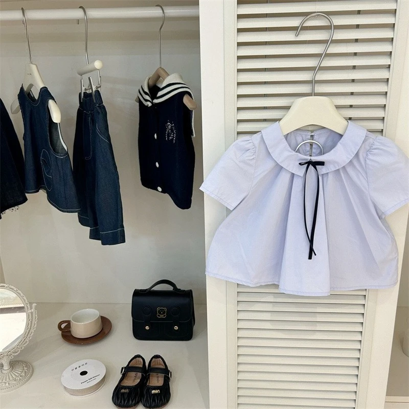 2025 Spring/Summer Baby's Sets Girls' College Style Pleated Skirt Set Summer Short Sleeved Shirt Two-piece Set