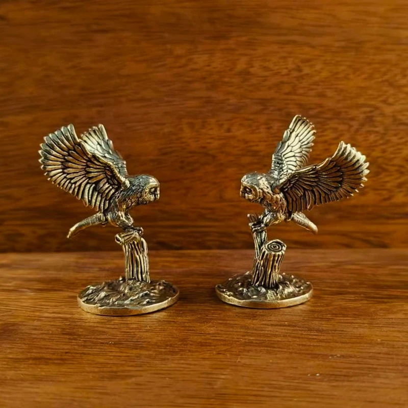 Antique Solid Brass Tree Owl Miniature Figurines Retro Copper Animal Tea Pet Desktop Ornament Decor Crafts Animal Figurines view 6