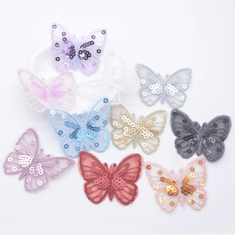 10Pcs 50*45mm Exquisite Sequins Embroidered Mesh Butterfly for DIY Clothes Hat Shoes Patches Accessory Headwear Hair Clips Decor