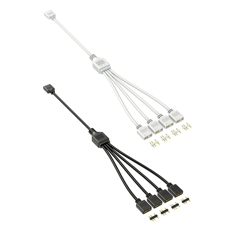 Venda quente 5v cabo de extensão de 3 pinos para placa-mãe de computador 1 ponto 4 hub cabo de conexão extensão argb divisor, branco