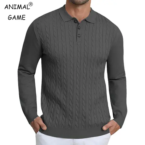 Animal Game Luxury Men's Cable Knit Pullover Sweater Long Sleeve Twist Patterned Warm Casual Polo Sweaters Men's Cold Blouse