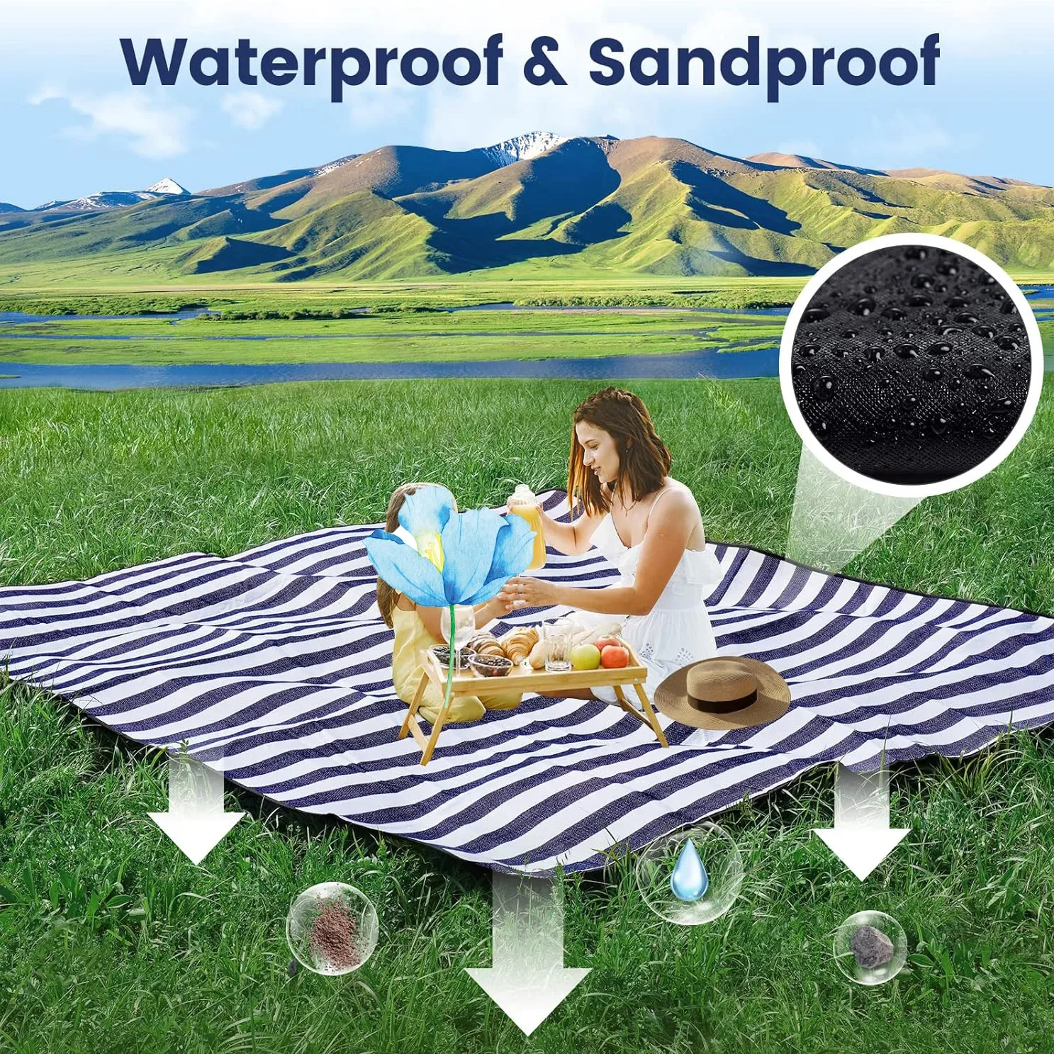 ZHUOHUA Picknickdecke Extra Groß, Wasserdichte und Faltbare Strandmatte, Outdoor für 8 Erwachsene, Camping, Park, Strand, Rasen, Innenbereich – Detail 13