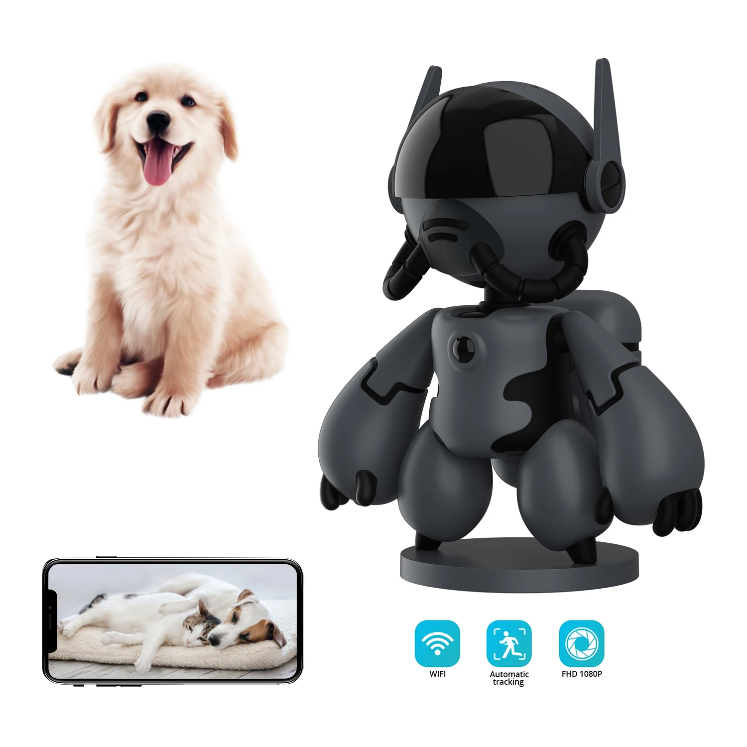 

Auto Intelligent Robot Camera HD 1080P Wireless WIFI Remote Monitoring Webcam Decorate For Home Children Pets With APP