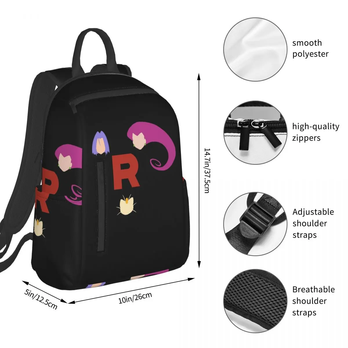 Letter R Team Rocket Logo  Backpack Student BookBag Boys Girls School Bag Laptop Shoulder Bags Men Women